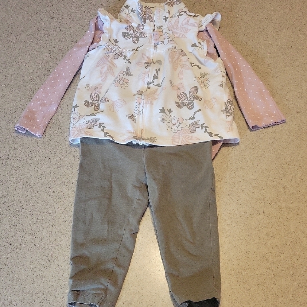 Carter's 3 pc Outfit Size 24 Months Vest, Bodysuit & Pants Polka Dot Floral